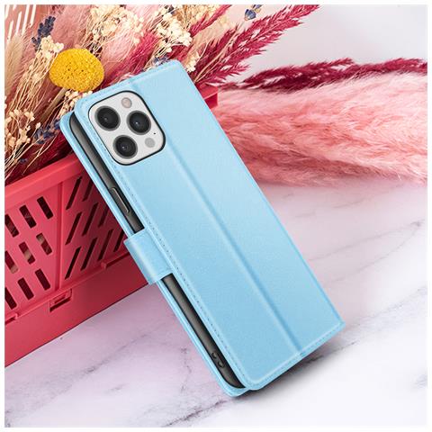 Custodia A Portafoglio Per Iphone 12 Pro Max Con Supporto E Linguetta Magnetica, Azzurro - Foto 2