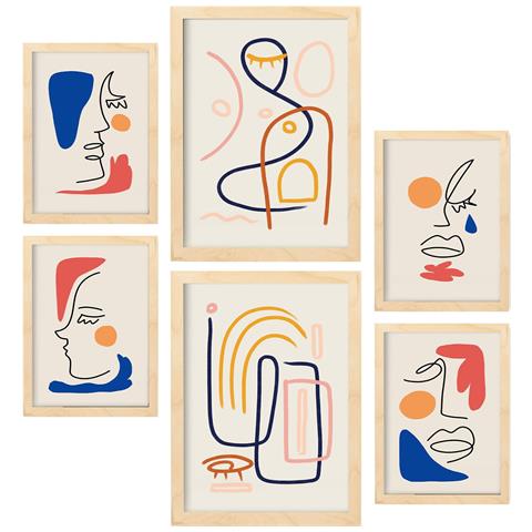 Set Di 6 Stampe Jazzy Arts 3 In Dipinti Decorativi Estetici Astratti Femminili Per Il Tuo Soggiorno Di Casa A3 & A4 Telaio In Legno Chiaro - Foto 1