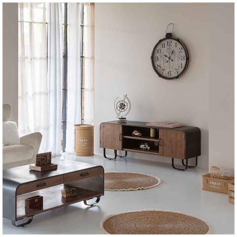 Mobile Basso In Legno E Metallo Nero 150x42x58h Cm - Foto 2