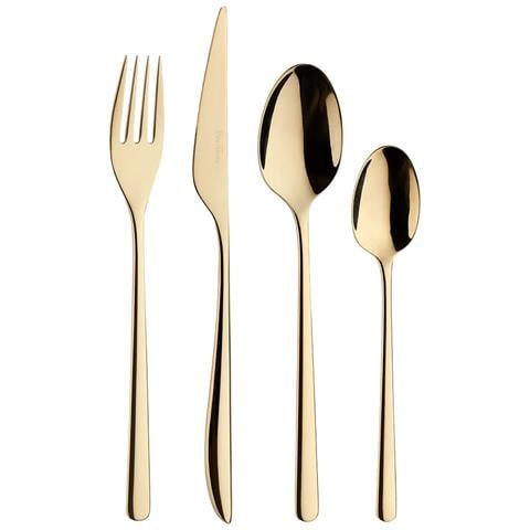 Florence sunshine Set 24 posate oro acciaio inox 18/10 - Servizio per 6 Persone - forchetta, coltello, cucchiaio e cucchiaino - Design moderno ed elegante per tavole raffinate - Foto 1
