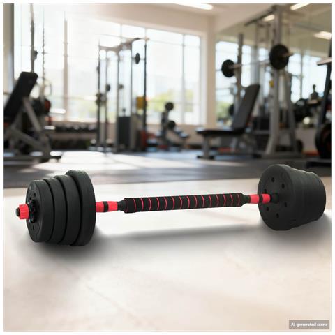 Set Manubri e Bilanciere 2-in-1 30kg Nero e Rosso - Foto 2