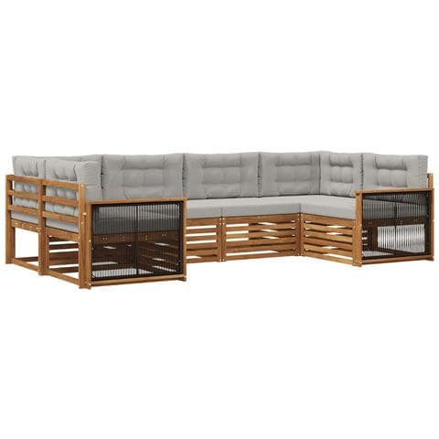 Set di divani da esterno 6 pcs Naturale e Grigio Chiaro - Foto 1