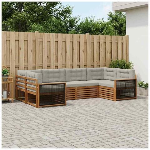 Set di divani da esterno 6 pcs Naturale e Grigio Chiaro - Foto 2