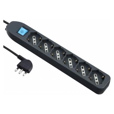 62074 Multipresa 6 posti polivalenti (schuko + 10/16A) con interruttore - cavo 1,5 m nero - Foto 7