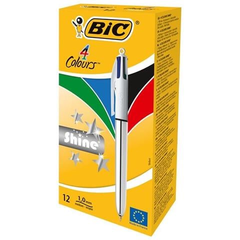 12 Penne A Sfera Bic 4 Colori Shine Silver Inchiostro Multicolore Punta 1 Mm - Foto 1