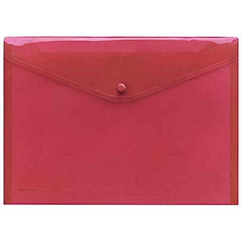 Busta Trasparente In Pp, Formato A4 Orizzontale, Con Bottone Automatico, 10 Pezzi, Rosso Trasparente - Foto 1