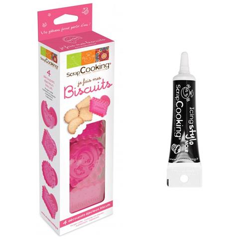 Kit 4 Stampi Ad Espulsione Per Biscotti + Penna Per Glassa Nera - Foto 1