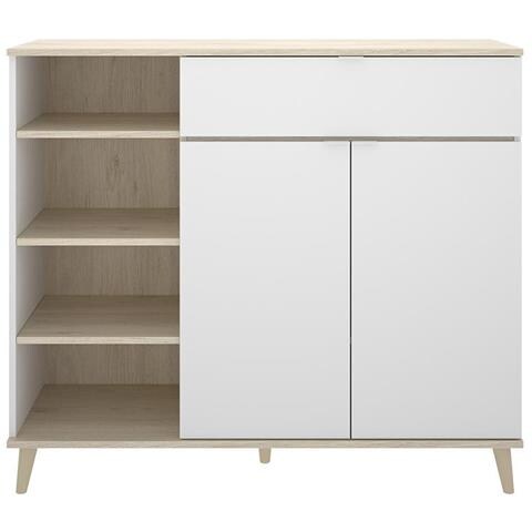 Credenza Per Cucina 2 Ante, 1 Cassetto E 4 Nicchie Bianco E Rovere - Wajdi - Foto 5