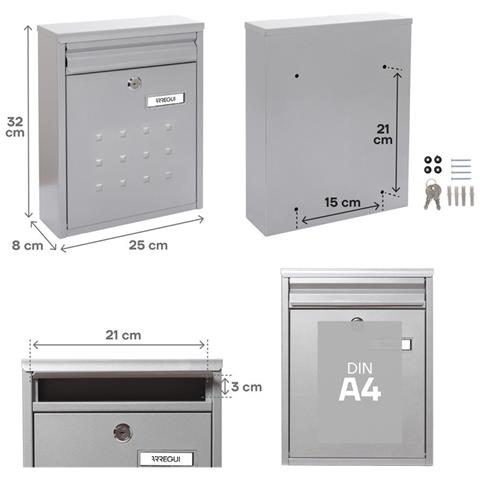 Dime V1322 Cassetta Postale Individuale In Acciaio, Cassetta Della Posta Da Parete, Componibile, Fondo Stretto, (din A4 E Riviste), Argento - Foto 2