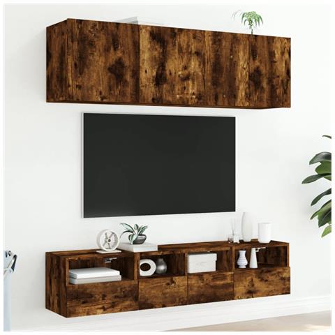 Mobili Tv A Muro 5pz Rovere Fumo In Legno Multistrato - Foto 3