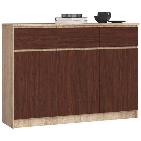 Cassettiera K140, 3 ante e 3 cassetti, 138x40x99 cm, Colore Sonoma Quercia e Weng? - Foto 1