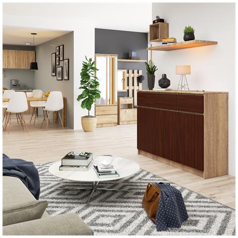 Cassettiera K140, 3 ante e 3 cassetti, 138x40x99 cm, Colore Sonoma Quercia e Weng? - Foto 7