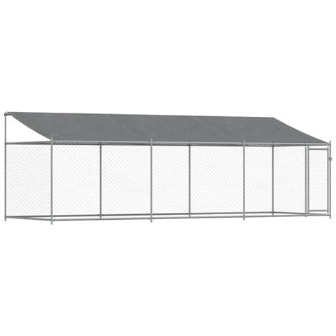 Gabbia Cani con Tetto e Porta Grigia 6x2x2 m in Acciaio Zincato - Foto 1