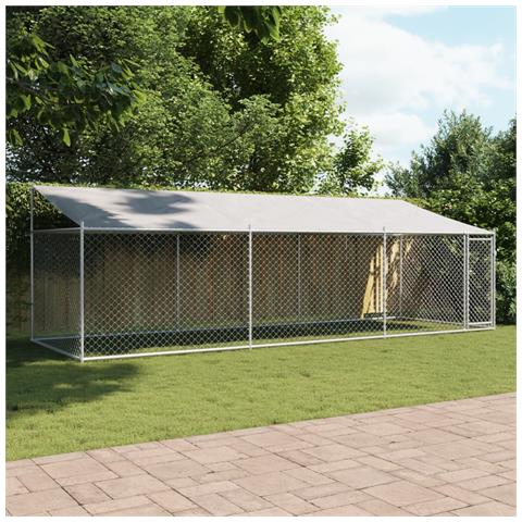 Gabbia Cani con Tetto e Porta Grigia 6x2x2 m in Acciaio Zincato - Foto 2