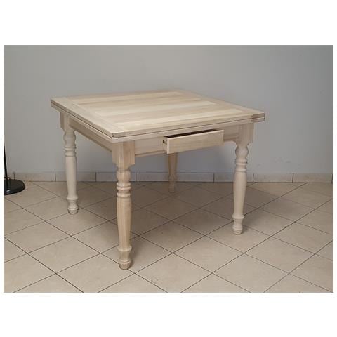 Tavolo Quadrato Allungabile A Libro In Legno Massello Grezzo 100x100x80 - Foto 1