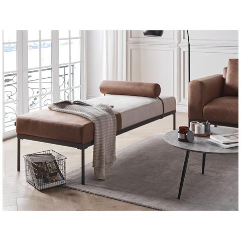 Chaise Longue Malmos Lino Sintetico Pelle Sintetica Marrone - Foto 1