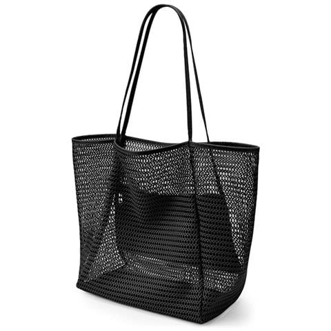 Borsa Da Spiaggia Pieghevole, Borsa A Rete Da Donna Black - Foto 1