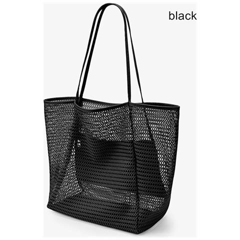 Borsa Da Spiaggia Pieghevole, Borsa A Rete Da Donna Black - Foto 4