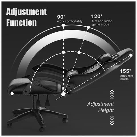 Sedia Gaming, Sedia Girevole Ergonomica, Pu Poltrona Racing (nero) - Foto 5