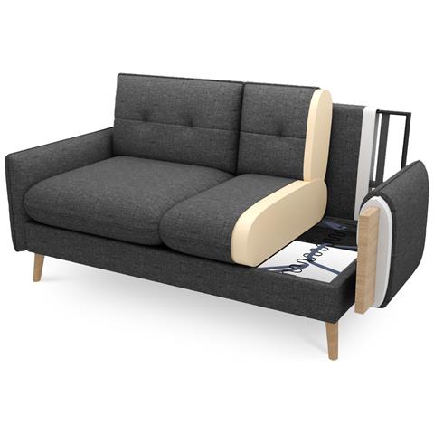 Divano Scandinavo A 2 Posti Chloé Tessuto Grigio Scuro - Foto 2