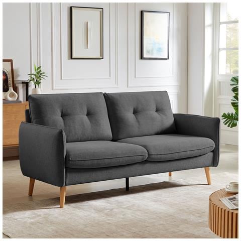 Divano Scandinavo A 2 Posti Chloé Tessuto Grigio Scuro - Foto 1