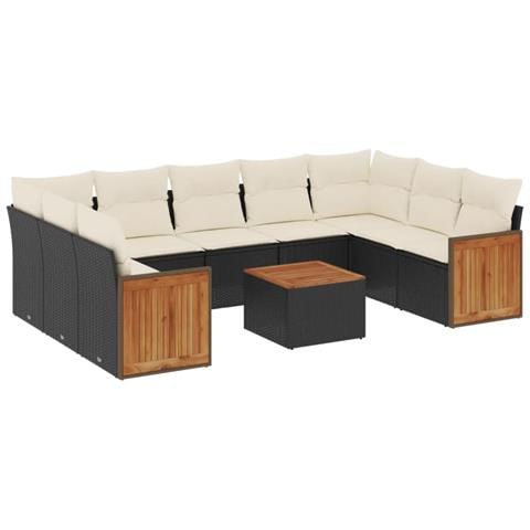 Set Divani Da Giardino 10pz Con Cuscini In Polyrattan Nero - Foto 2