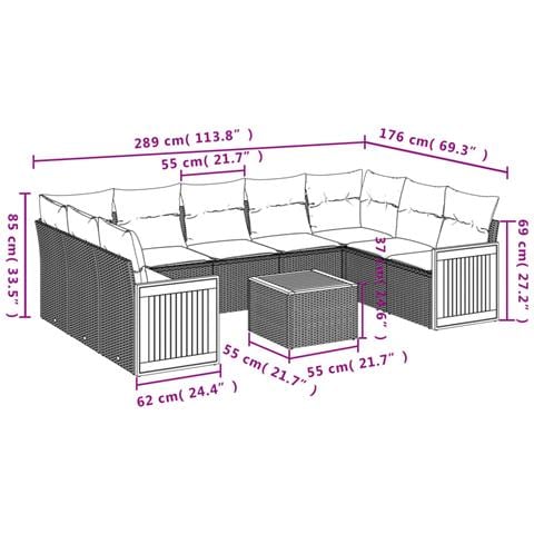 Set Divani Da Giardino 10pz Con Cuscini In Polyrattan Nero - Foto 3