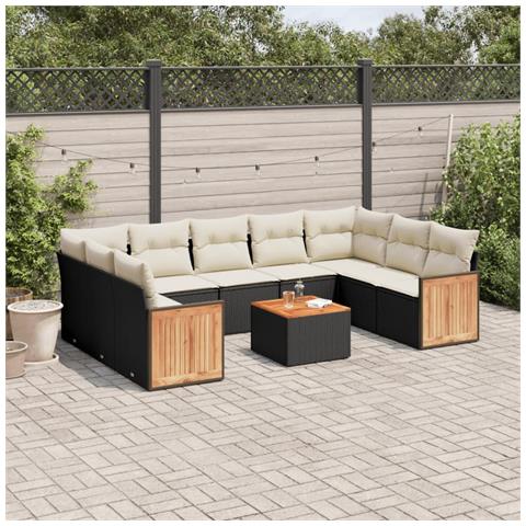Set Divani Da Giardino 10pz Con Cuscini In Polyrattan Nero - Foto 1