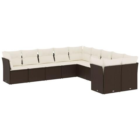 Set Divani Da Giardino 10pz Con Cuscini In Polyrattan Marrone - Foto 2