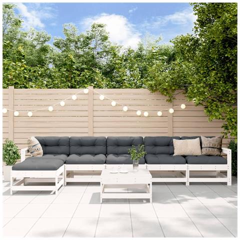 Set Salotto Da Giardino 7 Pz Bianco In Legno Massello Di Pino - Foto 1