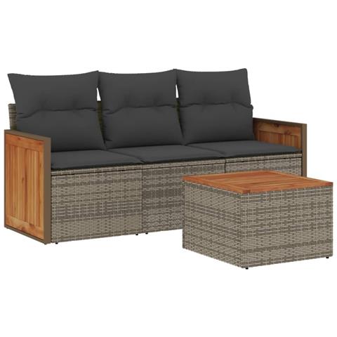 Lusso Casadino -  Set Divani Da Giardino 4 Pz Con Cuscini In Polyrattan Grigio - Foto 1