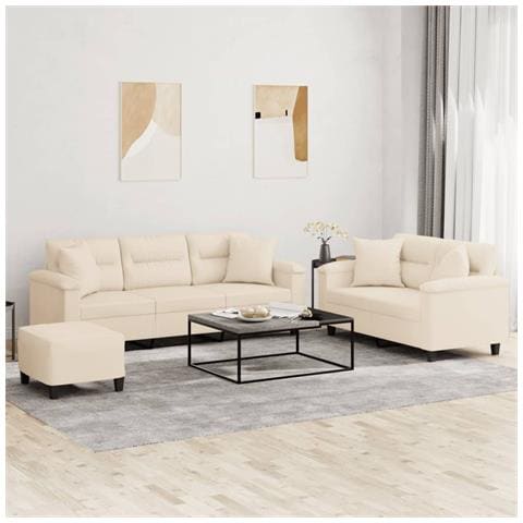 Set Divani 3 pz con Cuscini Beige in Tessuto Microfibra - Foto 2