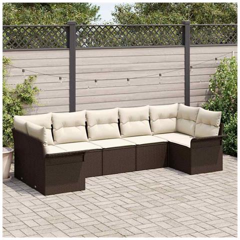 Set di Divani da Giardino  con Cuscini Marrone Poly Rattan, Divano da Giardino a 2 Posti con Spazio di Stoccaggio e Cuscini Marrone Poly Rattan - Foto 2