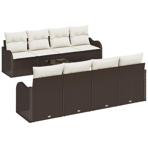 Set Divano da Giardino 9 Pezzi con Cuscini Marrone Polyrattan, Divano da Giardino 2 Posti con Cuscini Marrone Polyrattan - Foto 1