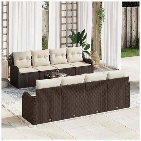 Set Divano da Giardino 9 Pezzi con Cuscini Marrone Polyrattan, Divano da Giardino 2 Posti con Cuscini Marrone Polyrattan - Foto 2