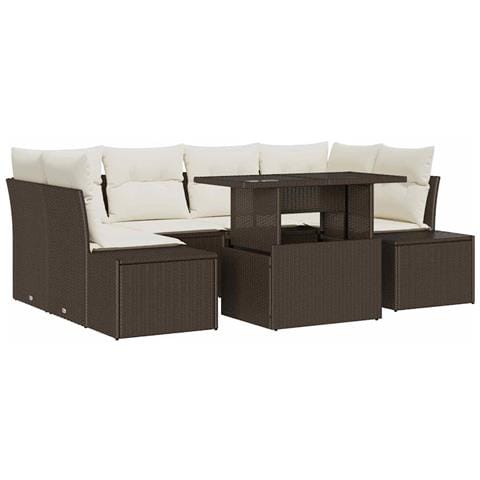 Set Divano da Giardino 7 Pezzi con Cuscini Marrone in Polyrattan - Foto 1