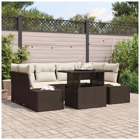 Set Divano da Giardino 7 Pezzi con Cuscini Marrone in Polyrattan - Foto 2