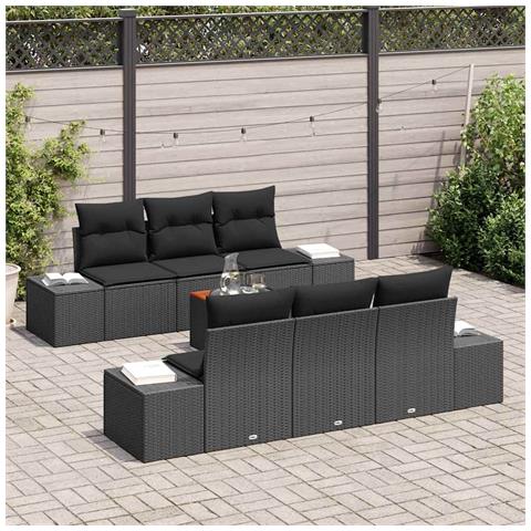 Set Divano da Giardino con Cuscini 7 Pezzi Nero Polyrattan Acacia - Foto 2