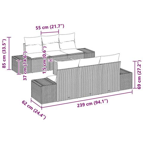 Set Divano da Giardino con Cuscini 7 Pezzi Nero Polyrattan Acacia - Foto 9