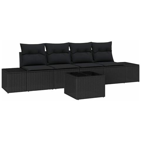 Set Divano Giardino 5 Pezzi Con Cuscini Nero Polyrattan - Foto 1