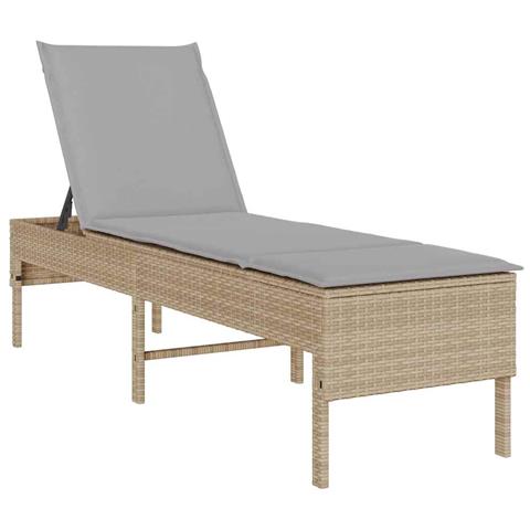 Lettino Prendisole con Cuscini Beige 55x200x44 cm in Polyrattan - Foto 1