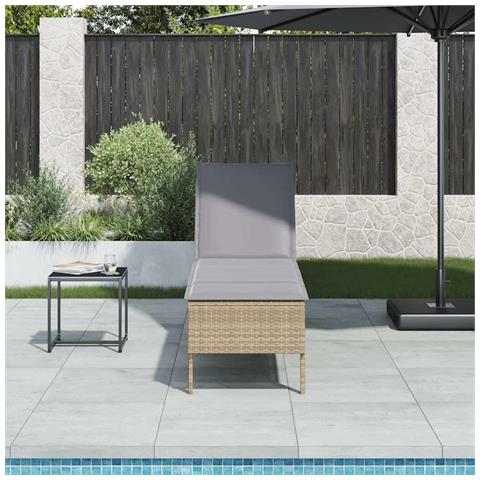 Lettino Prendisole con Cuscini Beige 55x200x44 cm in Polyrattan - Foto 2