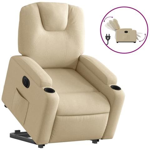 Poltrona Alzapersona Reclinabile Elettrica Crema in Tessuto - Foto 1