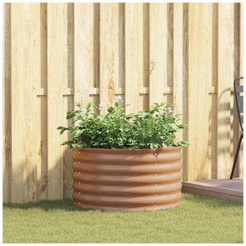 Letto da Giardino Rialzato Marrone con Effetto Legno 80x80x44 cm in Acciaio - Foto 2