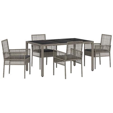 Set da Pranzo da Giardino 5 Pezzi con Cuscini Grigio in Polyrattan - Foto 1