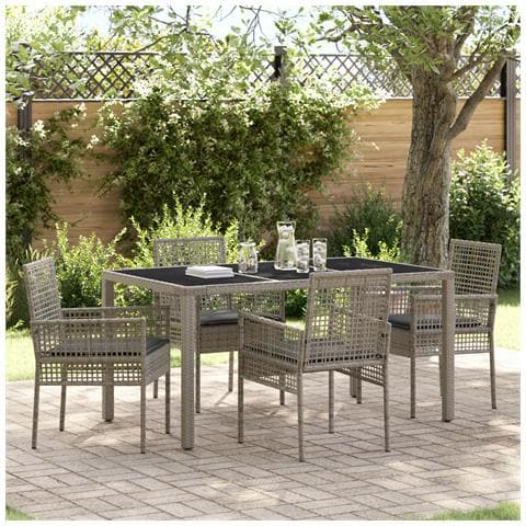 Set da Pranzo da Giardino 5 Pezzi con Cuscini Grigio in Polyrattan - Foto 2