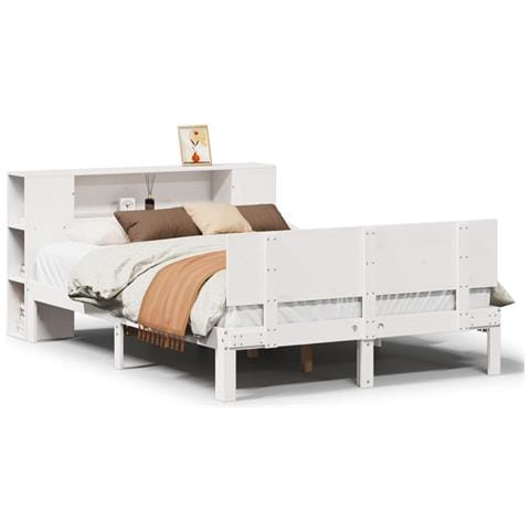 Letto Libreria senza Materasso Bianco 120x190 cm Legno di Pino - Foto 1