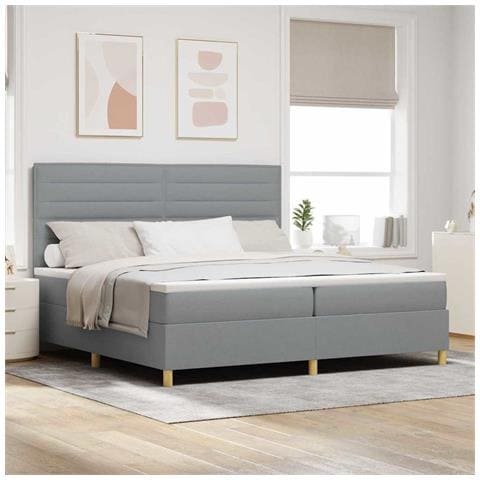 Letto a molle con materasso Grigio chiaro 200 x 200 cm Tessuto - Foto 2