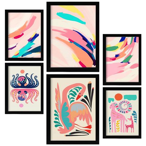 Set Di 6 Stampe Arte Delle Celebrità 1 In Animali Astratti Dipinti Decorativi Estetici Per Il Tuo Soggiorno, Camera Da Letto, Casa A3 & A4 Cornice Nera - Foto 1