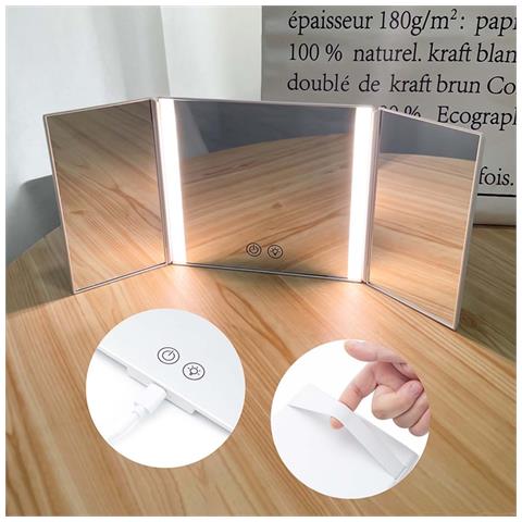 Specchio Da Trucco Led Per Auto - Bianco - Illuminato, Design A Tre Ante - Foto 2
